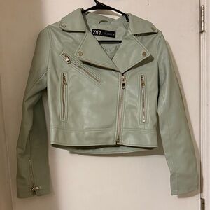 Zara Women's Light Green Leather Jacket